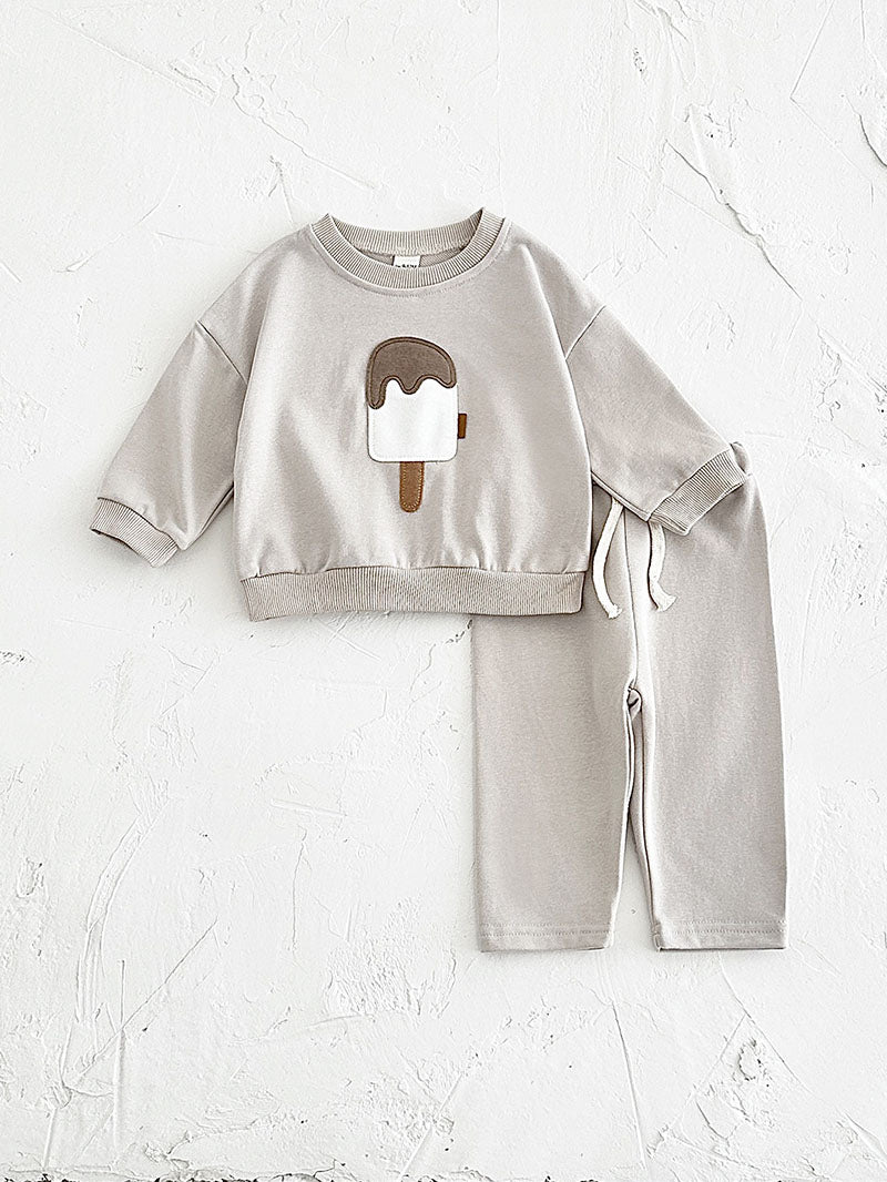 Joggingpak met Ijsprint - ChocoChill Set Meisjes, Groen/Beige/Wit/Bruin, Katoen, 0-4 Jaar
