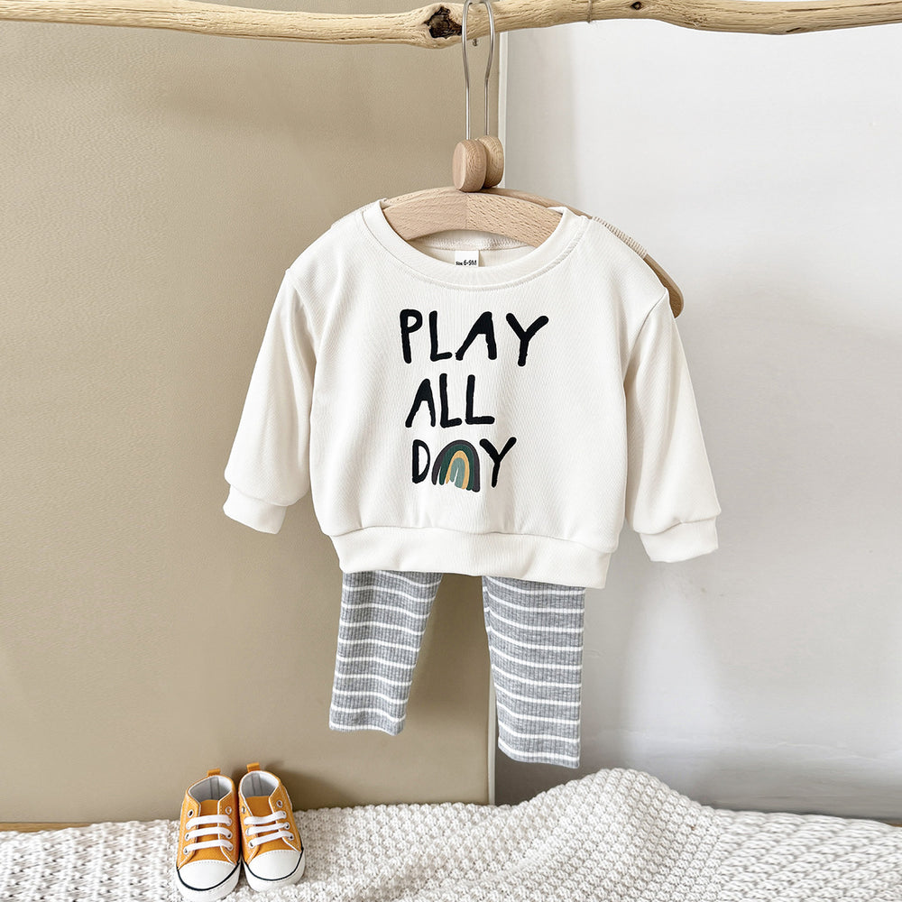 Kledingset Legging en Trui - Play All Day Unisex, Grijs, Katoen, Maat 0-3 Jaar