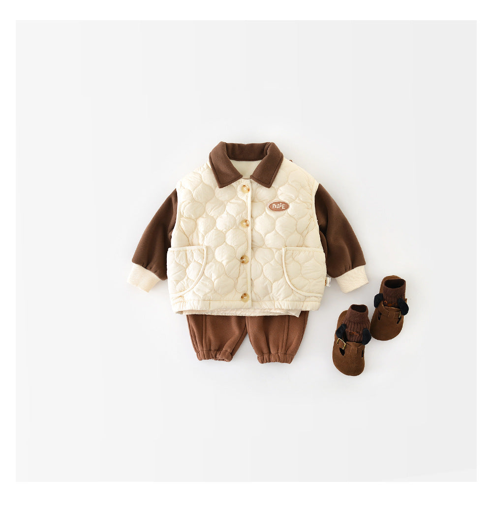 Gewatteerde Bodywarmer - CozyNest Unisex, Beige/Bruin, Katoen, Maat 0-4 Jaar