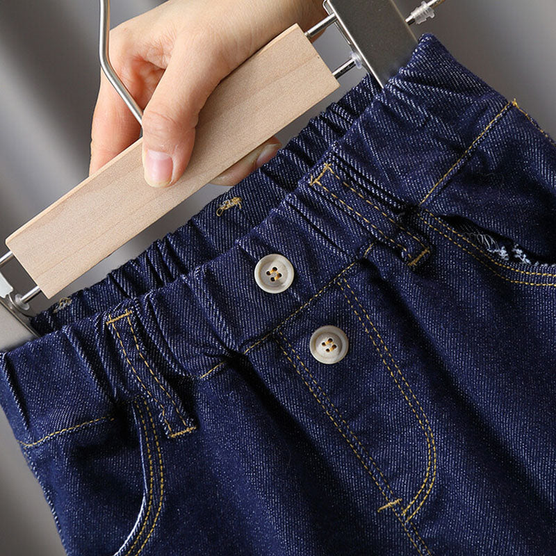 Spijkerbroek met Elastiek Donkerblauwe Wassing - Baby Peuter Kleuter Kinderen, Blauw, Katoen, Denim, Maat 0-7 Jaar