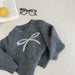 Gebreide Trui met Strik - BowSoft Meisjes, Blauw/Grijs, Katoen, Maat 0-6 Jaar-More For Mini