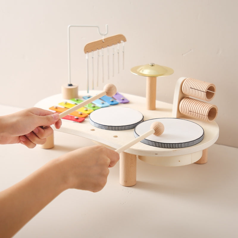 Houten Muziektafel - Educatief Muziekinstrument voor Kinderen, Inclusief Trommels, Xylofoon & Bekkens, +1 Jaar