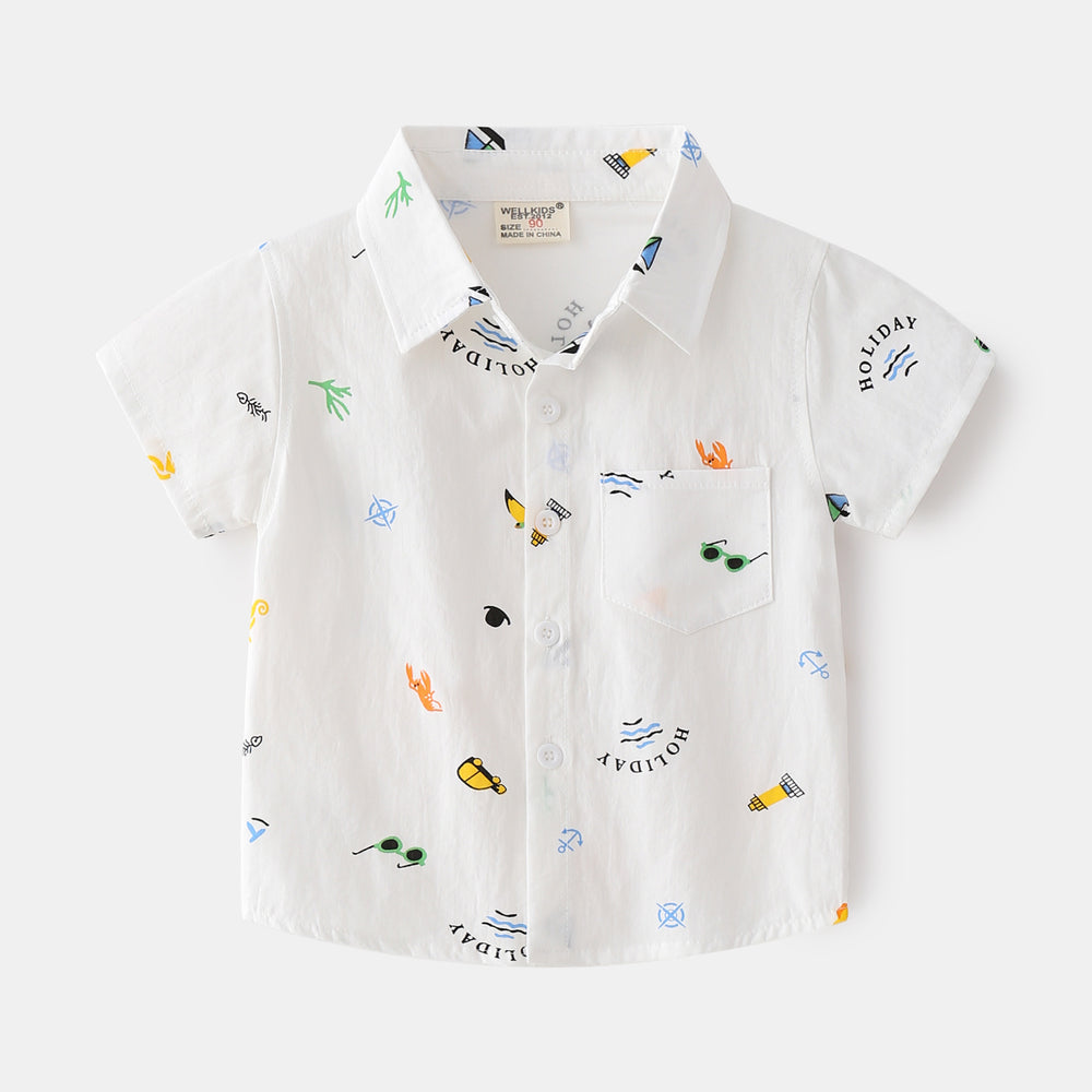 Holiday Button-Up Kinderoverhemd – Zomers Katoenen Shirt met Speelse Prints | Maat 2–6 jaar