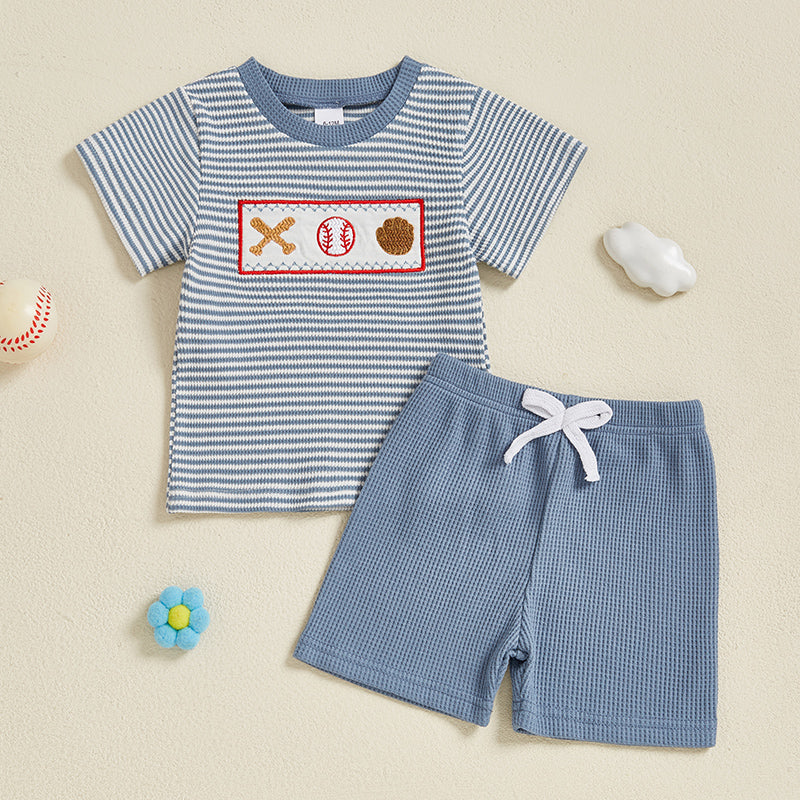 Baseball Stripe Zomerset Baby & Peuter | Gebreid T-shirt & Short | Knit Katoen | 0–3 Jaar | Sportieve Look voor Jongens