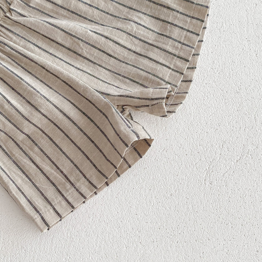 Zomerset Korte Broek met Shirt - Gestreepte Linnen Set Jongens, Beige, Katoen, Maat 0-5 Jaar