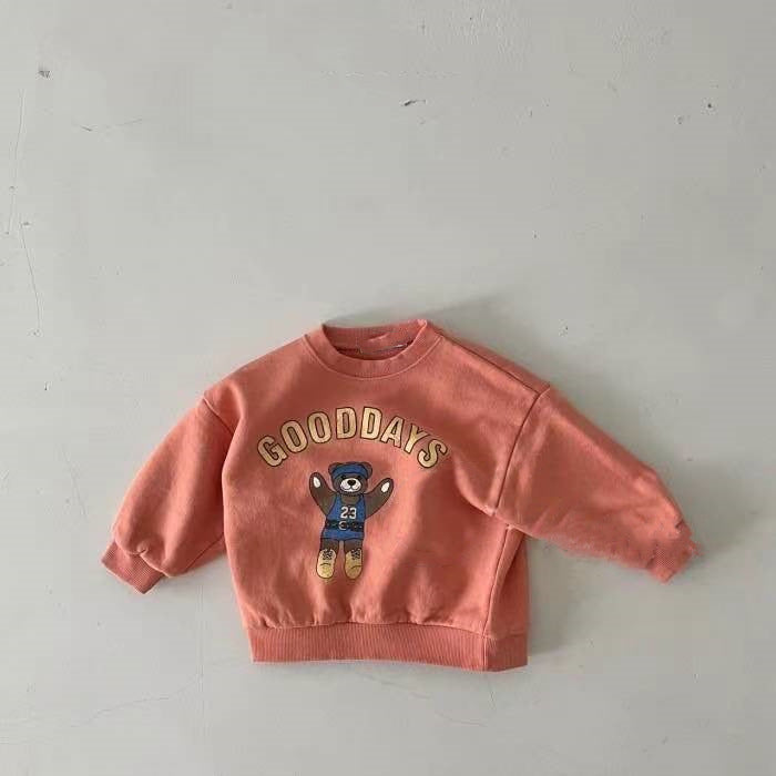 Sweater met Beerprint - GoodDays Unisex, Blauw/Oranje/Wit, Katoen, Maat 0-2 Jaar