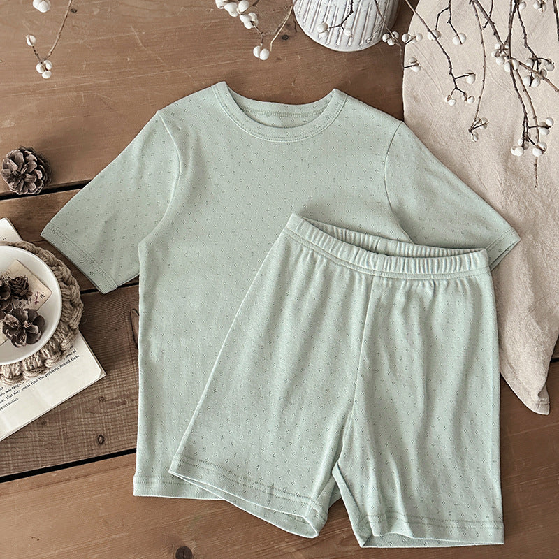 Unisex Ribstof Zomerset Baby & Peuter – T-shirt + Short – Katoen – Little Loom – Geel, Grijs, Blauw, Roze, Groen – Maat 0-4 Jaar
