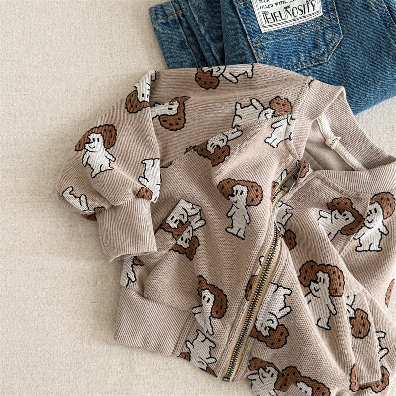 Vest met Hondjesprint - PuppyPals Unisex, Blauw/Bruin, Katoen, 0-6 Jaar