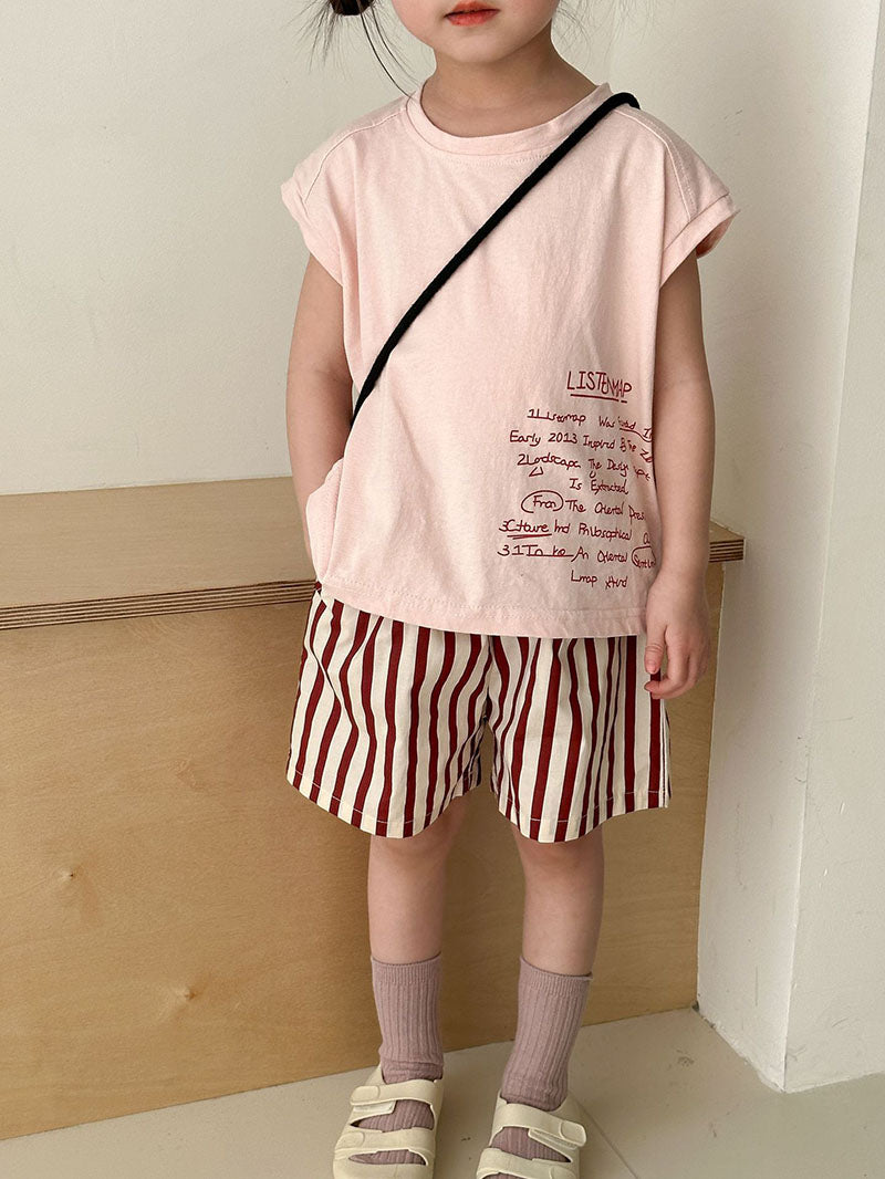 Zomer Kleding Set Gestreepte Korte Broek + T-shirt - Tula Unisex, Roze/Bruin, Katoen, Maat 0-8 Jaar