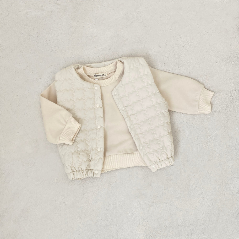 Gewatteerde Bodywarmer | Cloudnest Unisex, Grijs/Beige, Katoen, 0-3 Jaar