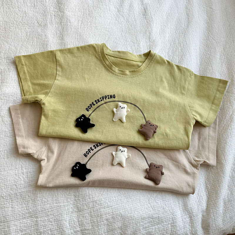 3D T-shirt Beren Touwtjespringen - Beary Bounce Unisex, Beige/Groen, Katoen, Maat 0-8 Jaar