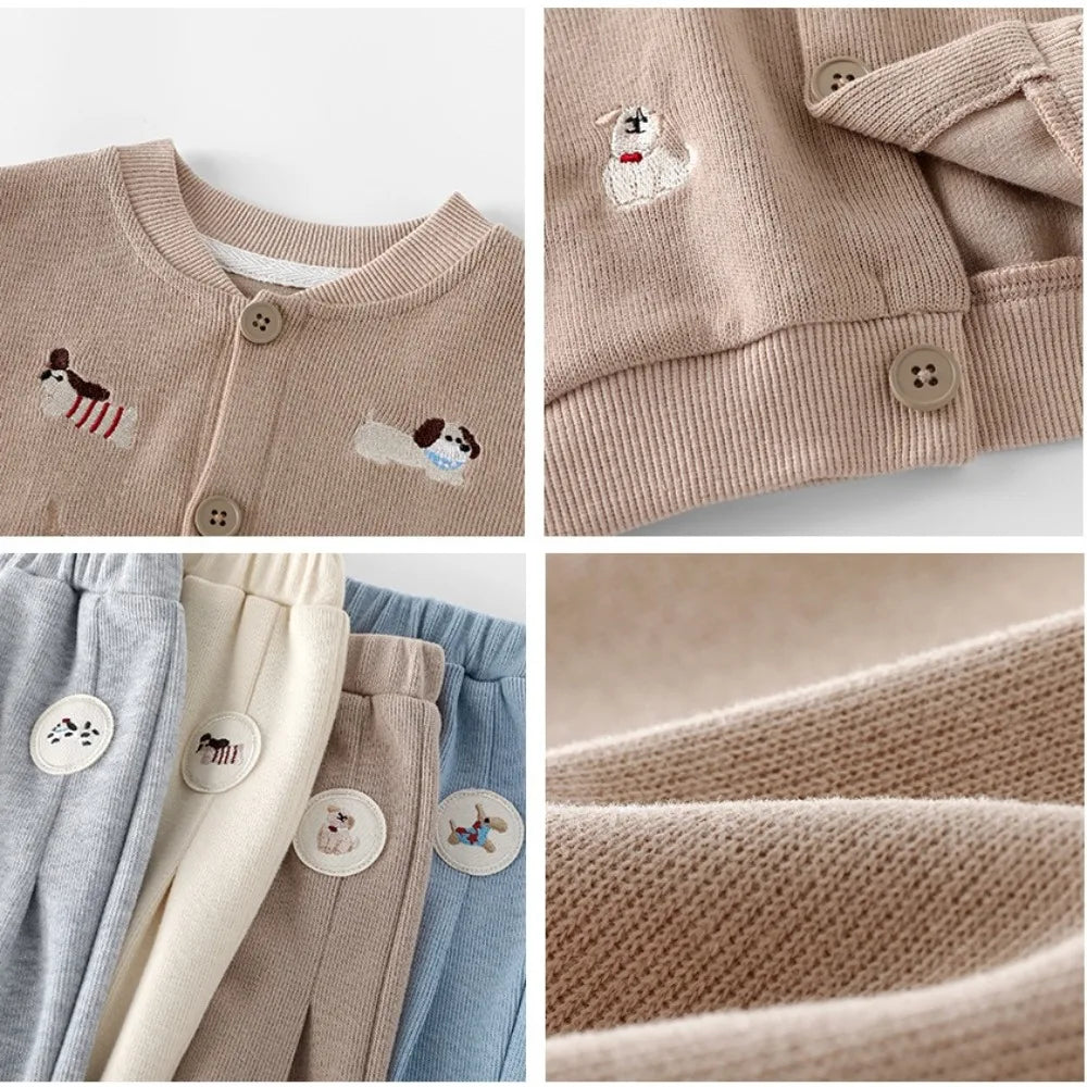 Trendy Baby & Peuter Baseball Jas – Herfst, Honden Borduursels & Comfortabel