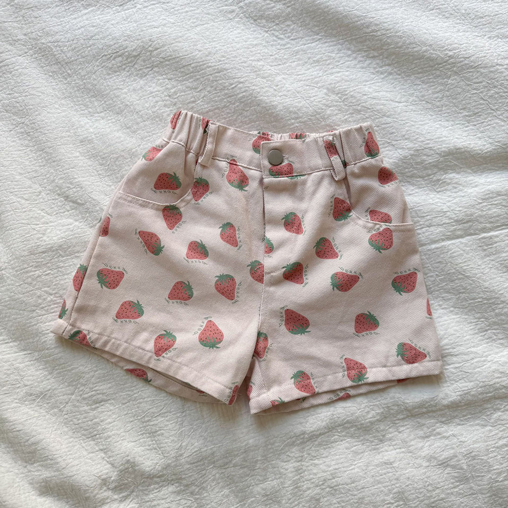 Korte broek meisje aardbeien print | Roze kinder short