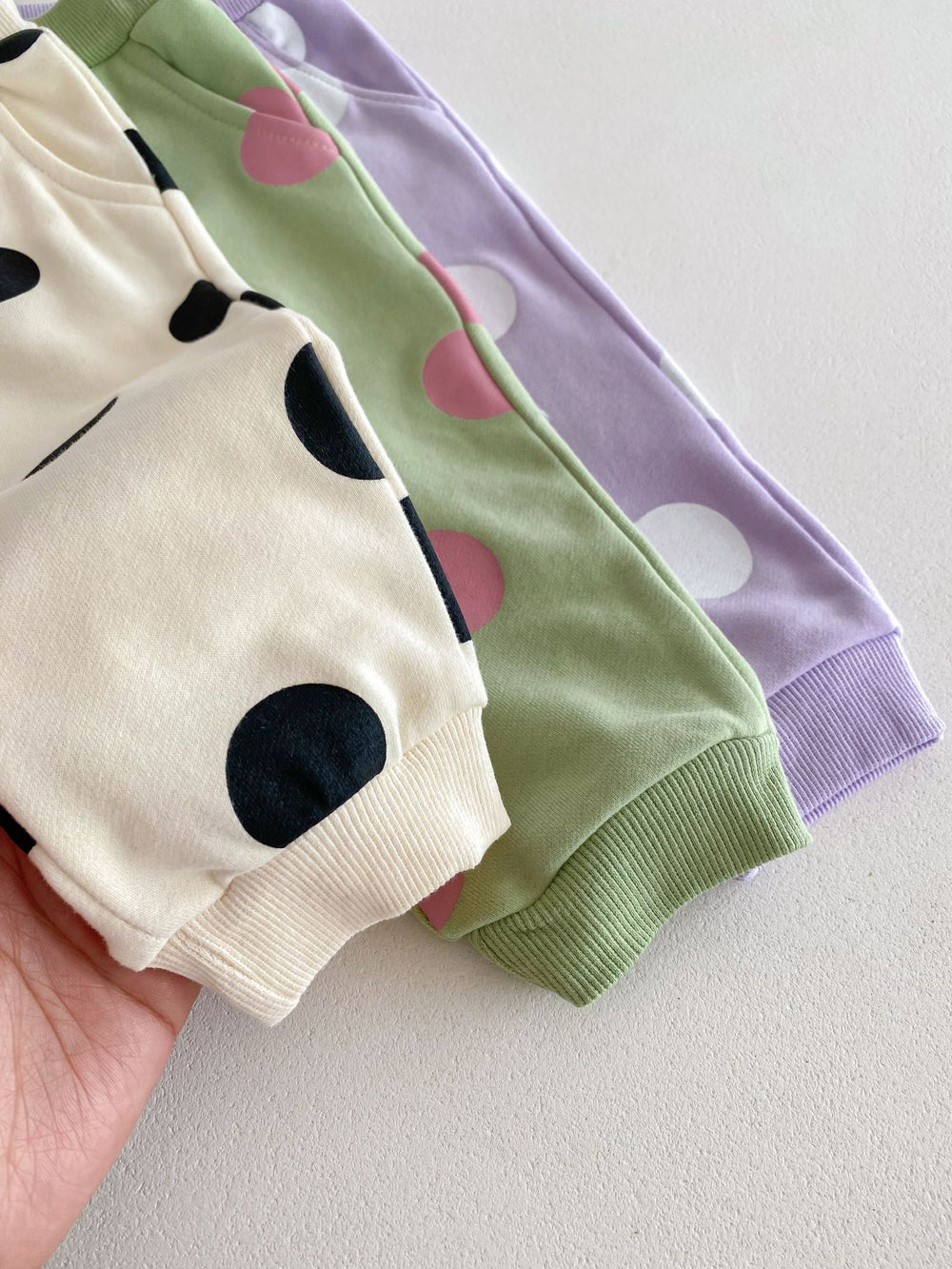 Joggingpak met Stippen - DottyDays Meisjes, Paars/Beige/Groen, Katoen, Maat 0-4 Jaar