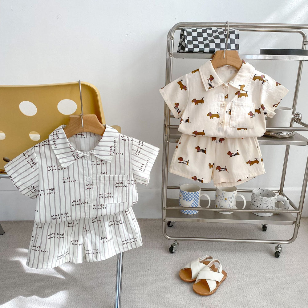 Mini Moments Zomerset Baby – Shirt & Short van Katoen met Print | Maison Minou | Teckel of Tekst | Maat 0–4 Jaar