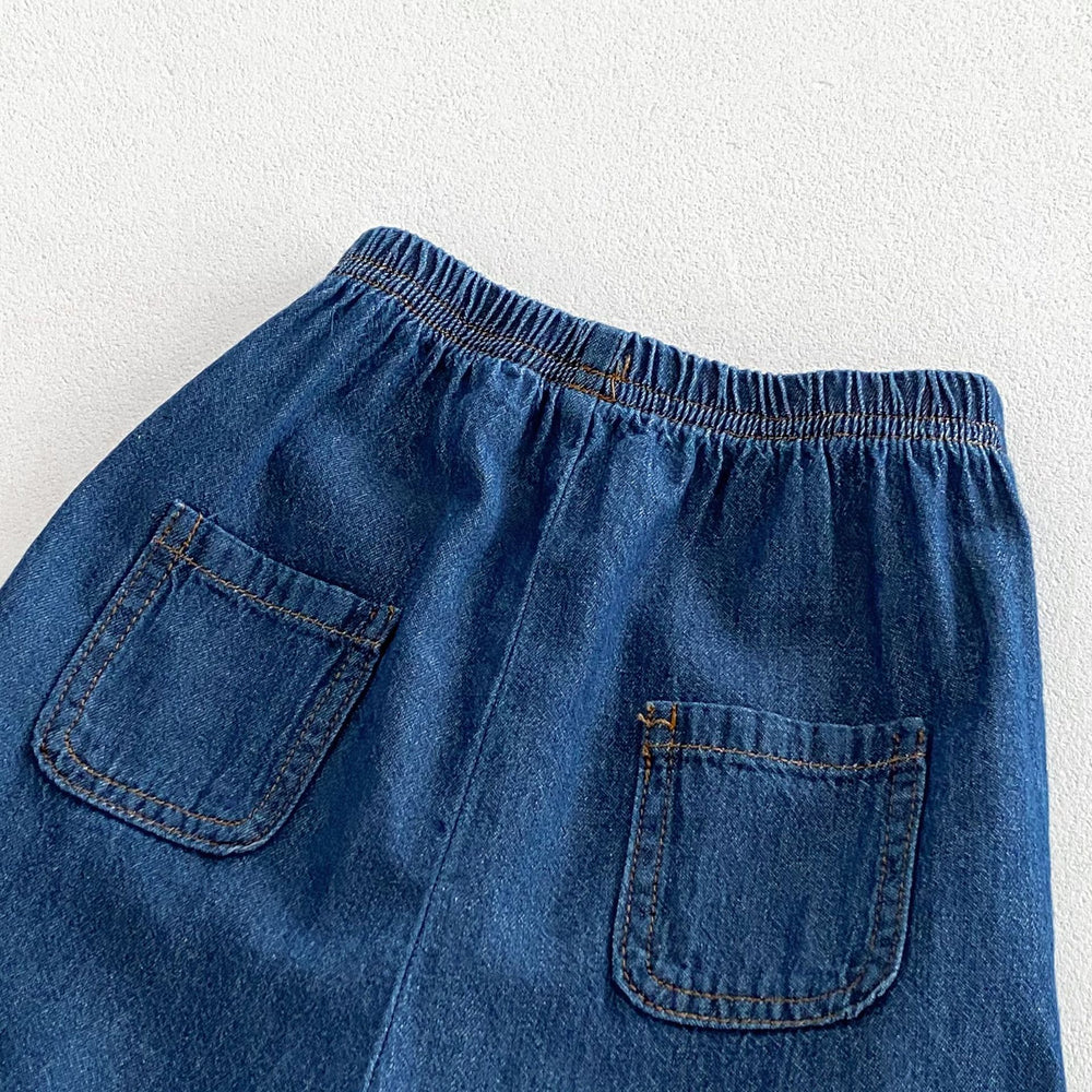 Denim Zomerset T-shirt Short - Baby Peuter Kleuter Kinderen, Blauw, Katoen, Maat 0-6 Jaar