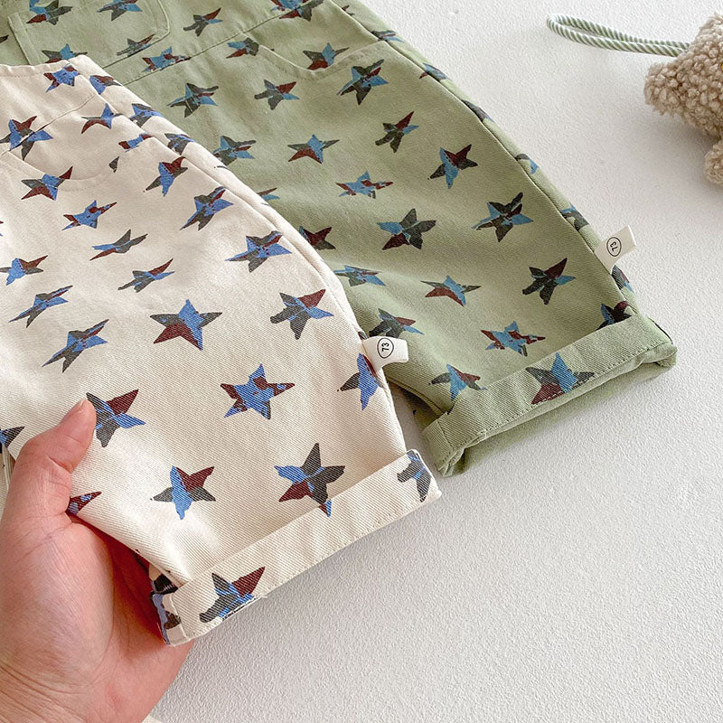 Tuinbroek met Sterren - Sterrenvanger Unisex, Beige/Groen, Katoen, Maat 0-5 Jaar