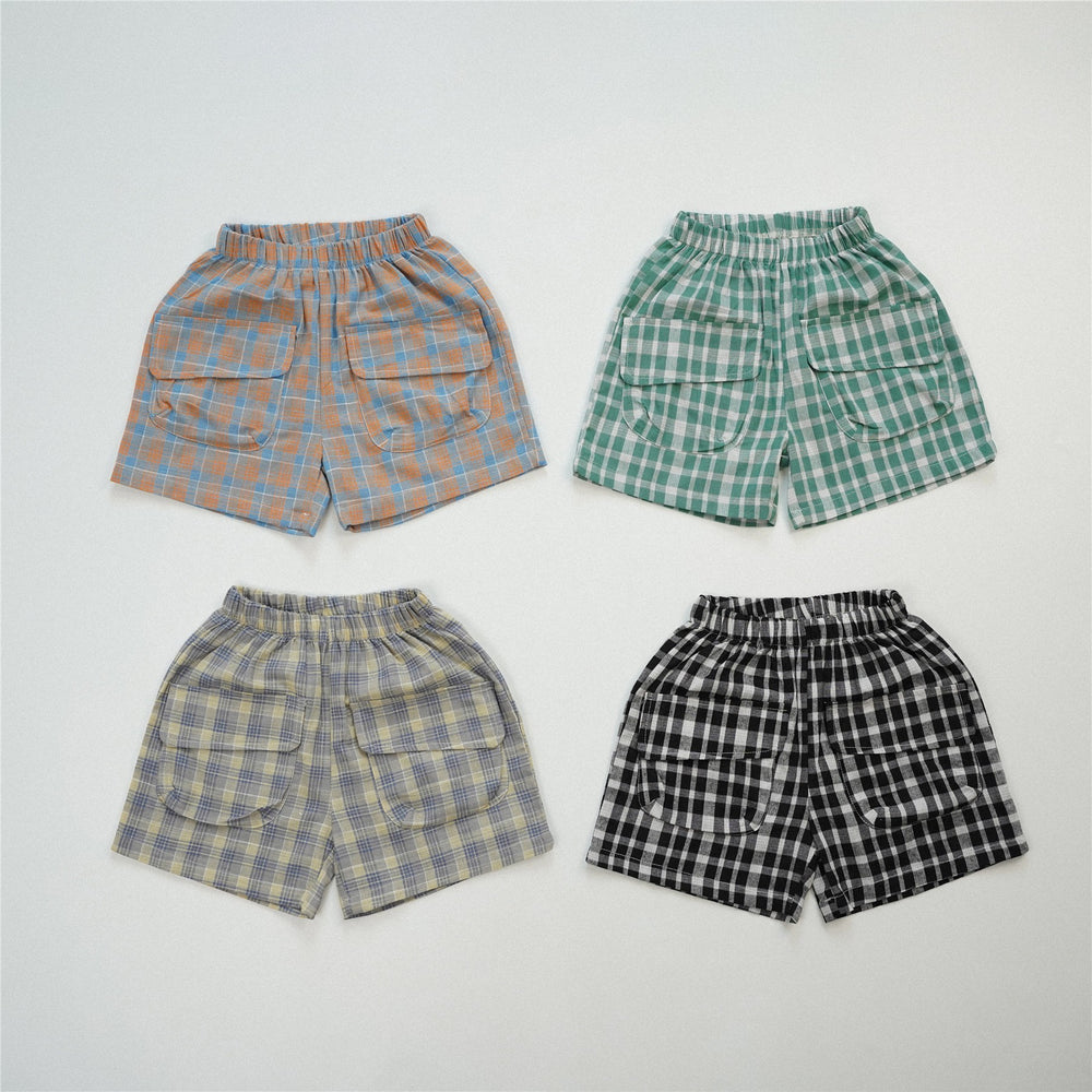 Short - PlaidyPlay Unisex, Groen/Zwart/Oranje/Geel, Katoen, Maat 0-6 Jaar