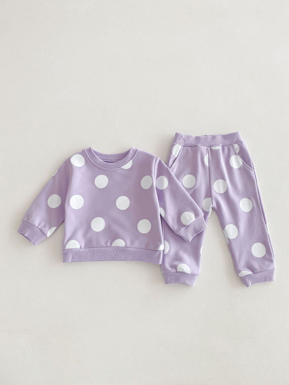 Joggingpak met Stippen - DottyDays Meisjes, Paars/Beige/Groen, Katoen, Maat 0-4 Jaar