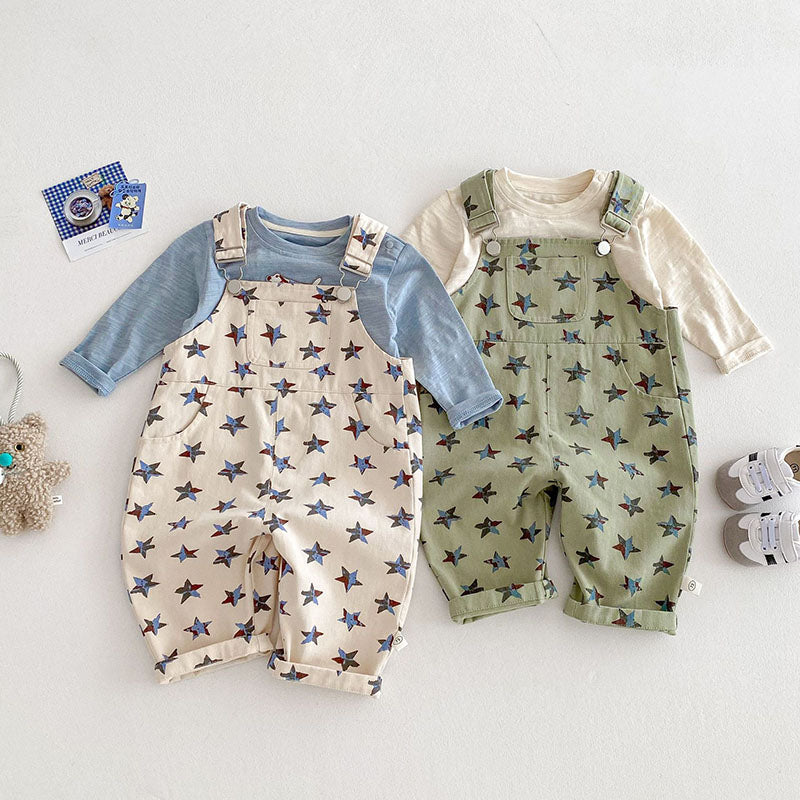 Tuinbroek met Sterren - Sterrenvanger Unisex, Beige/Groen, Katoen, Maat 0-5 Jaar
