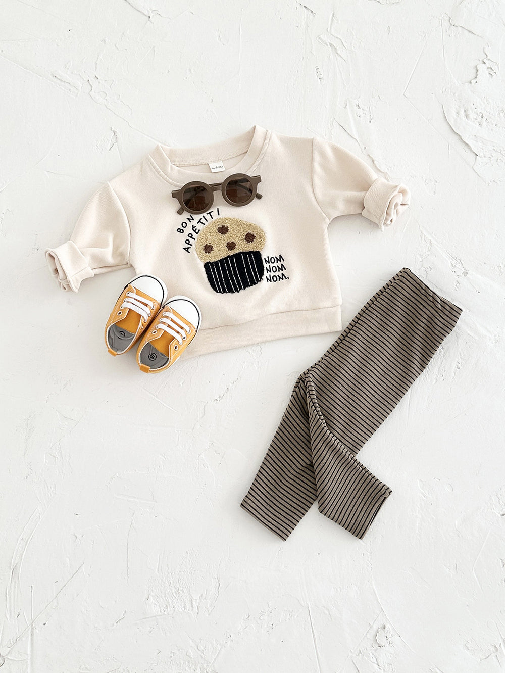Kledingset Legging met Sweater Muffin - Nom Nom Unisex, Beige, Katoen, Maat 0-3 Jaar