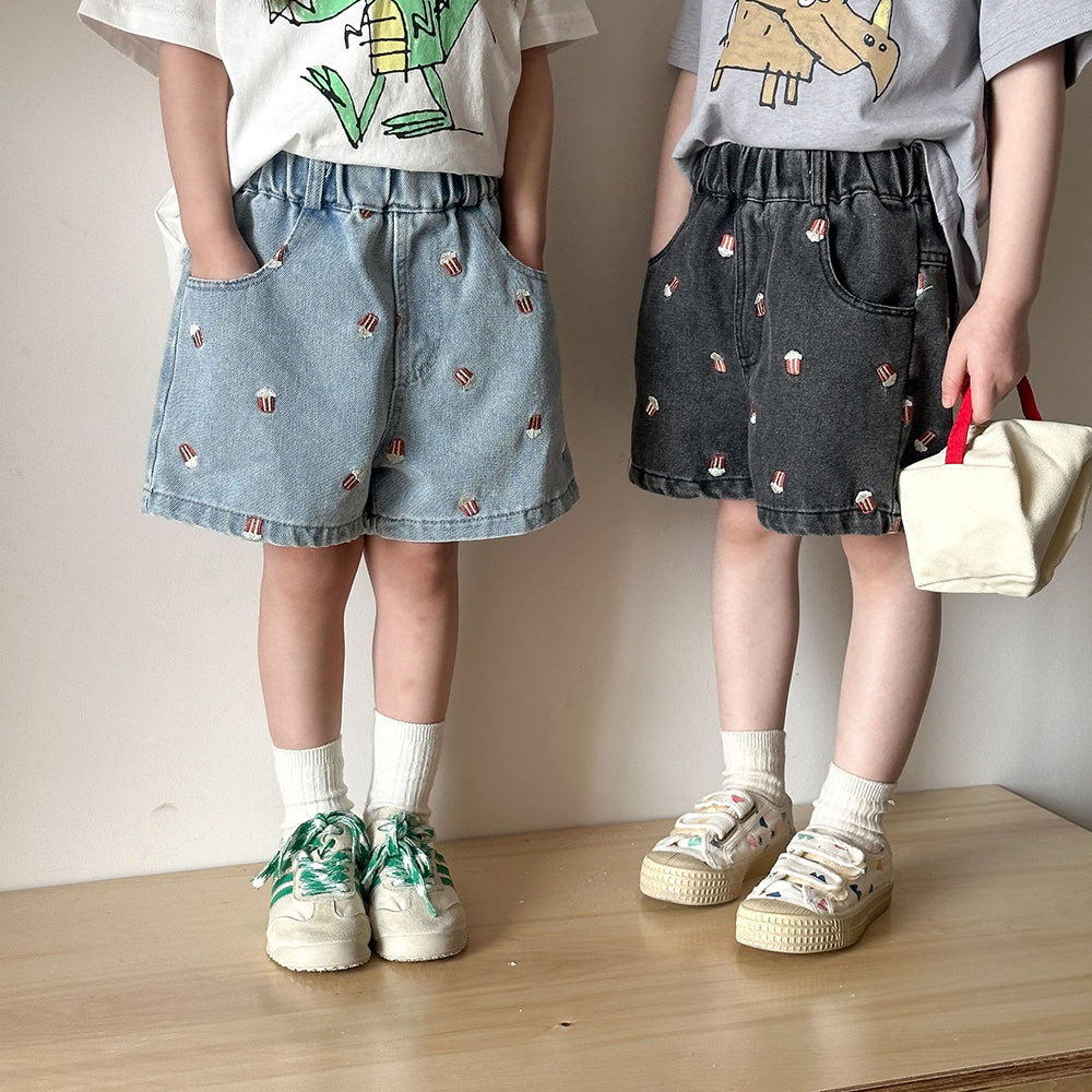 Korte Broek met Popcorn - Baby, Peuter, Kleuter, Kinderen - Blauw/Zwart, Katoen, Maat 0-8 Jaar