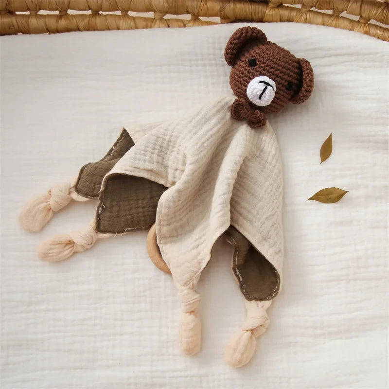 Knuffeldoekje voor Baby met Houten Bijtring en Rammelaar - 100% Katoen | Ideaal voor Doorkomende Tandjes & Comfort