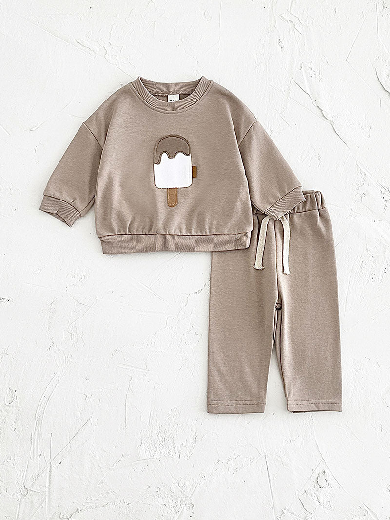Joggingpak met Ijsprint - ChocoChill Set Meisjes, Groen/Beige/Wit/Bruin, Katoen, 0-4 Jaar