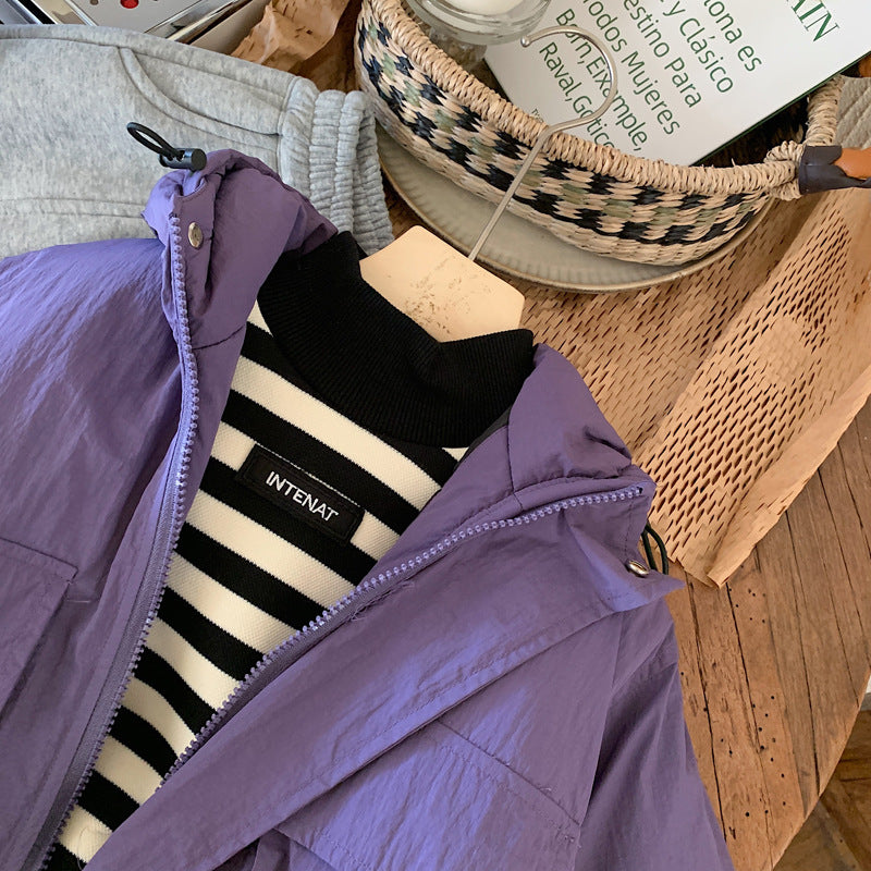 Windjas met Capuchon - Lilo Unisex, Zwart/Paars, Polyester, Maat 0-6 Jaar-More For Mini