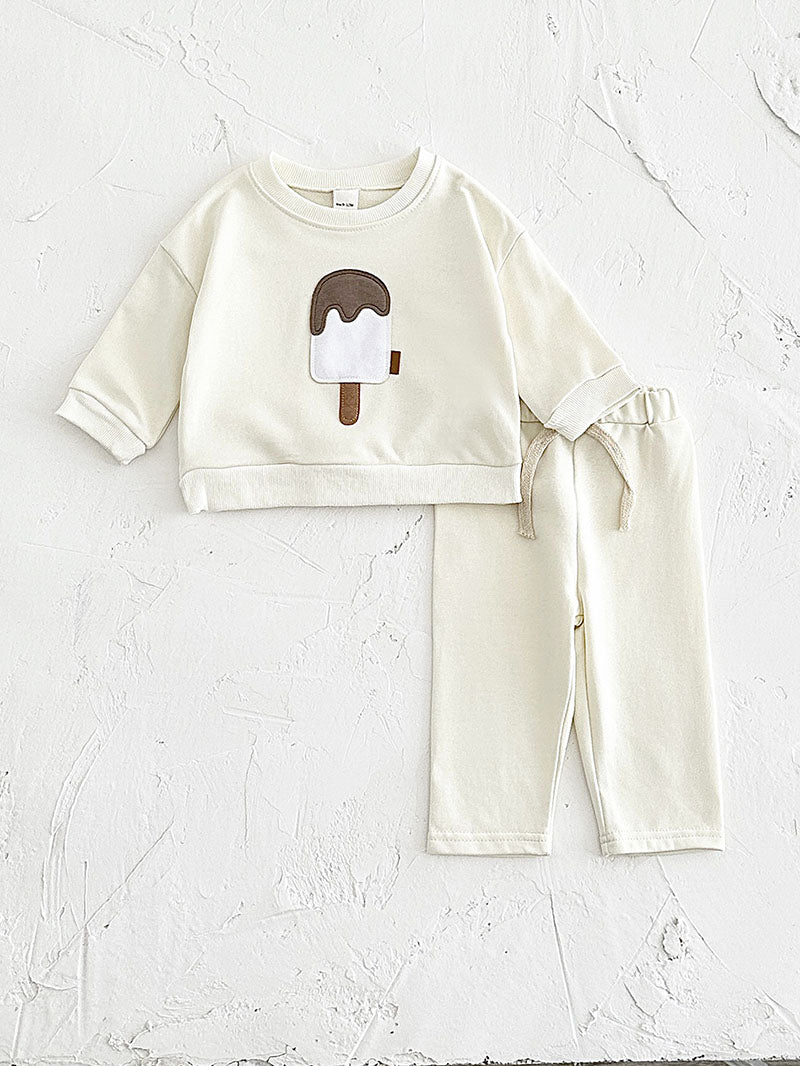 Joggingpak met Ijsprint - ChocoChill Set Meisjes, Groen/Beige/Wit/Bruin, Katoen, 0-4 Jaar