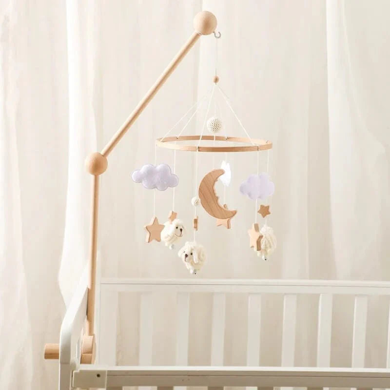 Rustgevende Houten Babymobiel Zonder Batterij – Natuurlijke Materialen & Zachte Kleuren | LittleNest SkyWhirl
