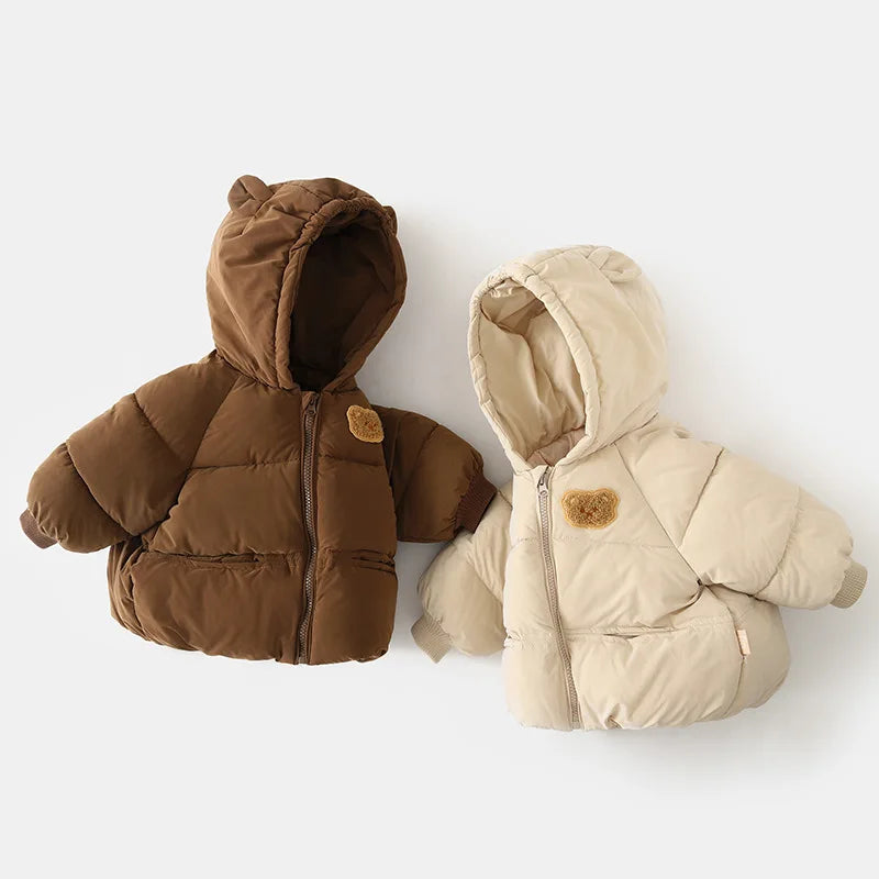 Winterjas met Beer Embleem - Beige/Bruin, Polyester, Maat 0-6 jaar-More For Mini