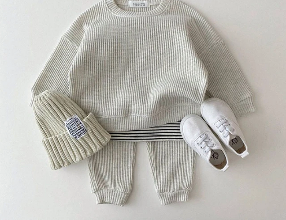Set met Broek en Trui van Wafel - Porto-Novo Unisex, Blauw/Roze/Grijs/Groen/Geel, Katoen, Maat 0-3 Jaar-More For Mini