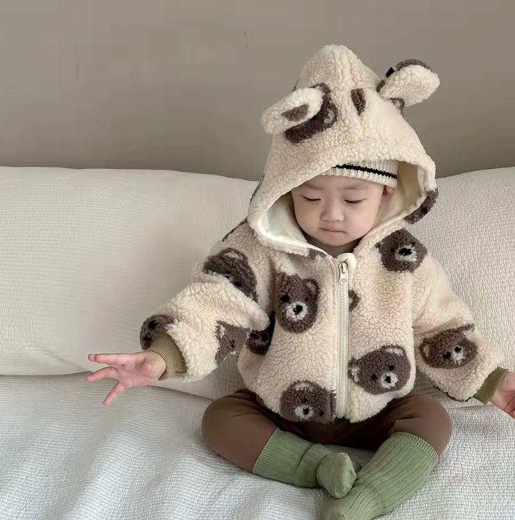 Teddy Vest Baby met Oortjes – Warme Fleece Jas (0–3 Jaar)