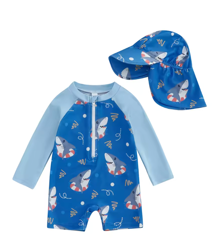 Finfin UV Zwempak Baby & Peuter – Haaienprint Zwempak met Zonneklep (0-5 Jaar) – UPF50+ Zonnebescherming