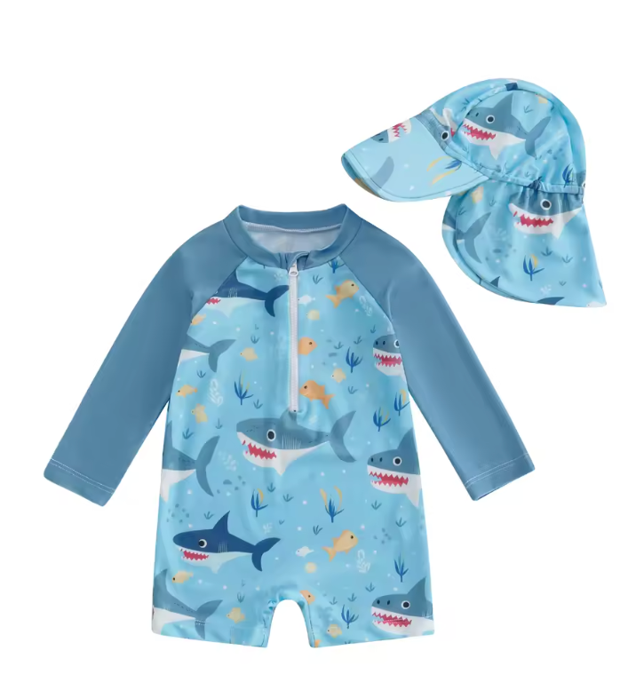 Finfin UV Zwempak Baby & Peuter – Haaienprint Zwempak met Zonneklep (0-5 Jaar) – UPF50+ Zonnebescherming