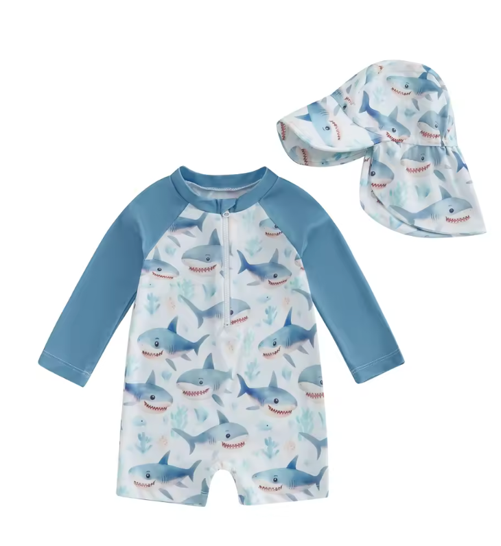 Finfin UV Zwempak Baby & Peuter – Haaienprint Zwempak met Zonneklep (0-5 Jaar) – UPF50+ Zonnebescherming