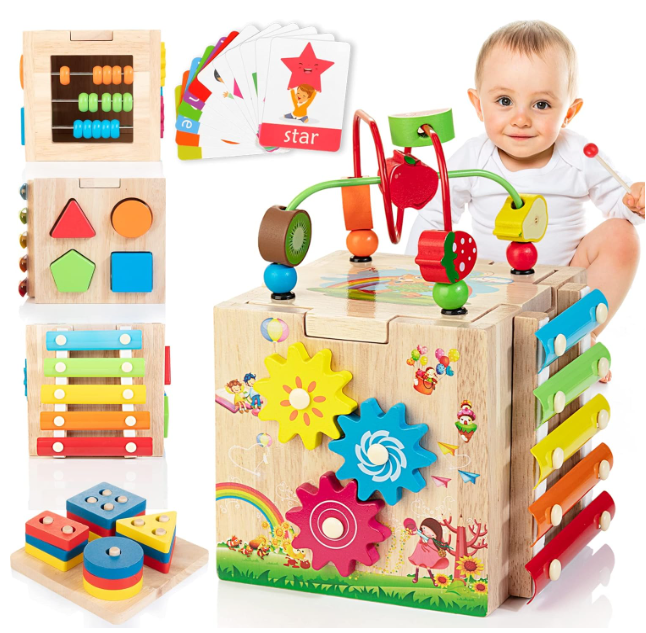 TinyLearn 8-in-1 Montessori Activiteitenkubus – Educatief Speelgoed voor Peuters vanaf 18 Maanden – Motoriek, Muziek & Probleemoplossing