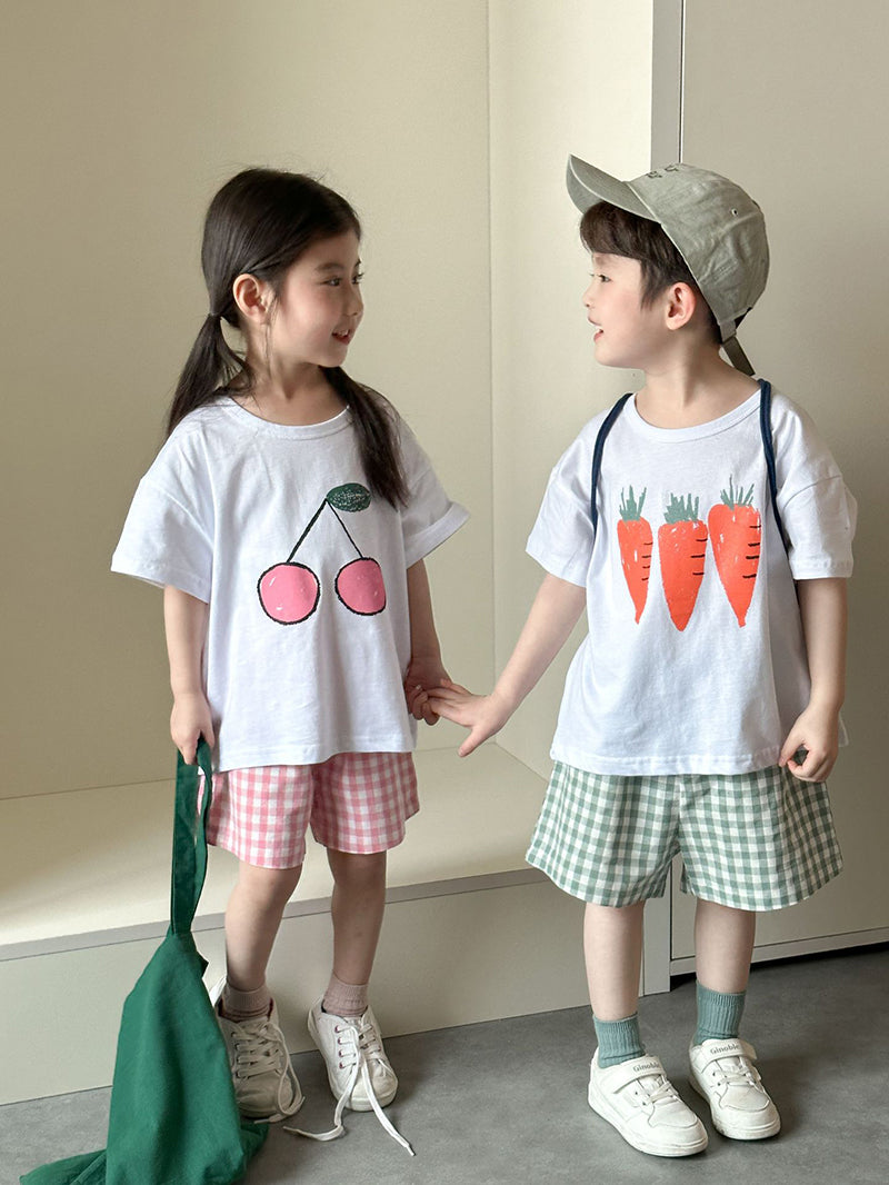 Frubino Fruit & Veggie Set – Zomer Kledingset Baby/Peuter/Kind 0-9 Jaar – T-shirt + Ruitshort – 100% Katoen – Unisex – Fruit Print