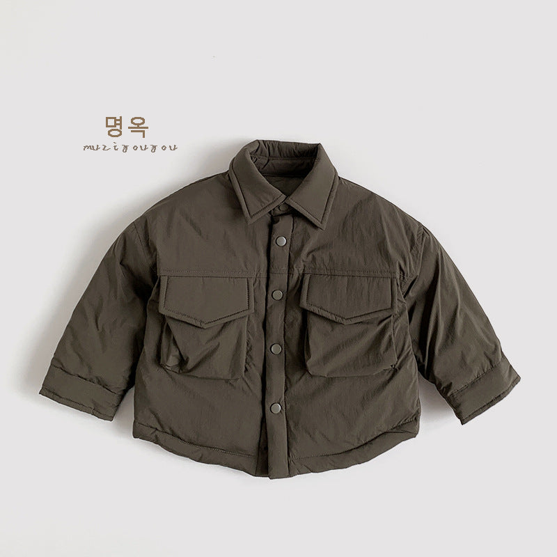 Donsjas met Polo kraag - Muziyouyou Jongens, Bruin/Wit, Polyester, Maat 0-6 Jaar-More For Mini