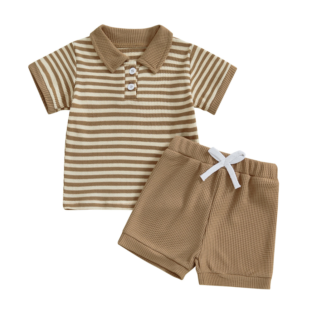 TeddyStripe Zomersetje Baby & Peuter | Polo & Short | Ademend Katoen | 6mnd-4jr | Bruin of Blauw Gestreept
