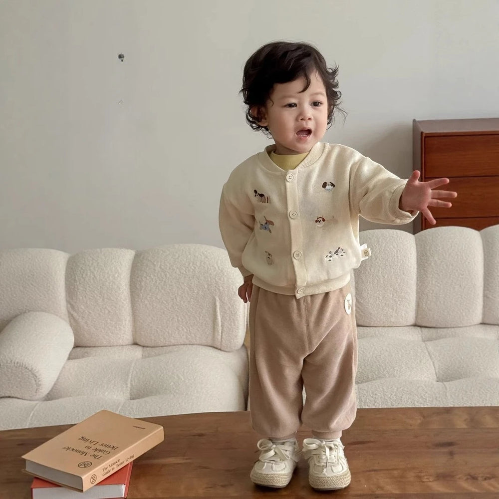 Trendy Baby & Peuter Baseball Jas – Herfst, Honden Borduursels & Comfortabel