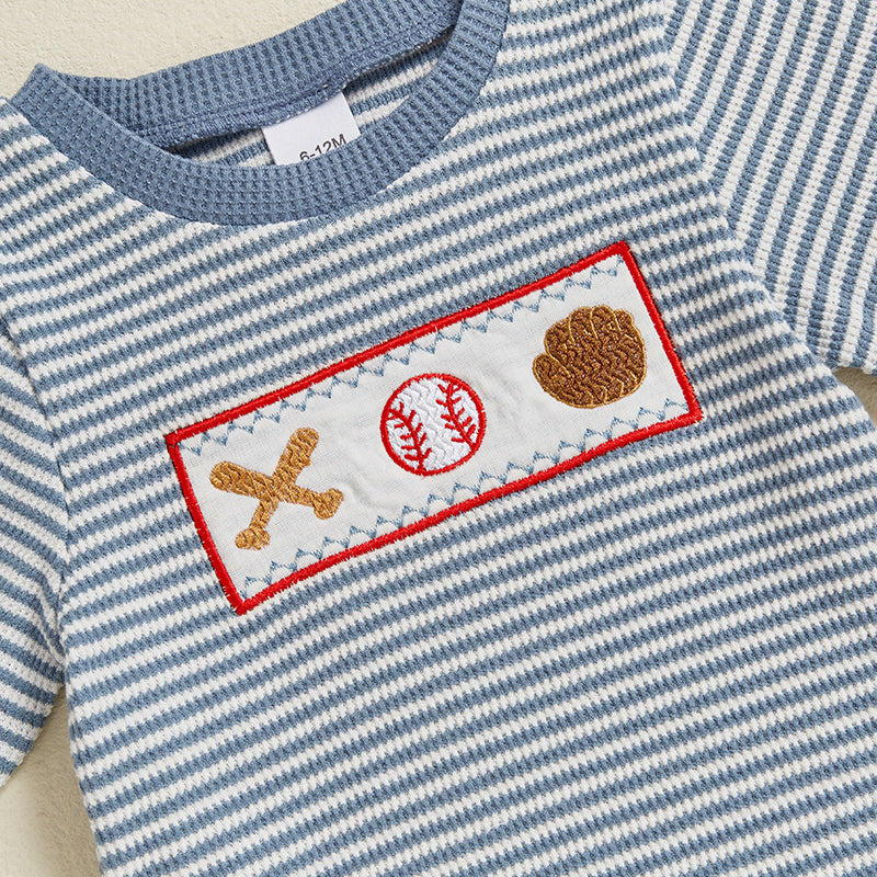 Baseball Stripe Zomerset Baby & Peuter | Gebreid T-shirt & Short | Knit Katoen | 0–3 Jaar | Sportieve Look voor Jongens