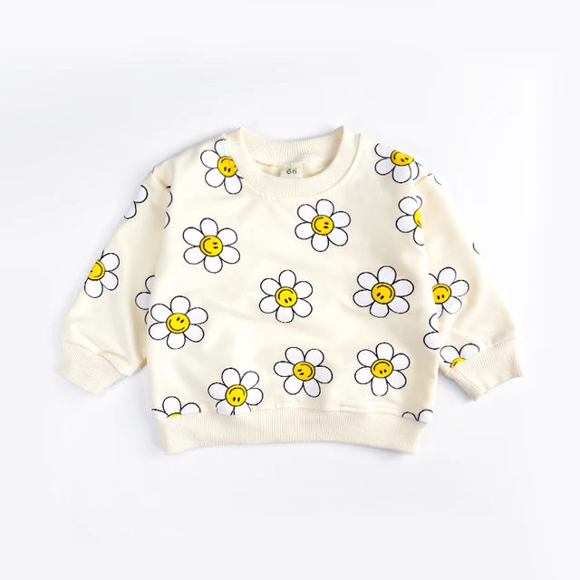 Sweater met Bloemenprint - Blije Bloemen Meisjes, Groen/Geel/Beige, Katoen, Maat 0-3 Jaar-More For Mini