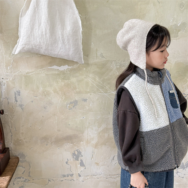 Bodywarmer van Fleece - Cozypocket Gilet Unisex, Blauw/Grijs, Katoen, Maat 0-6 Jaar-More For Mini