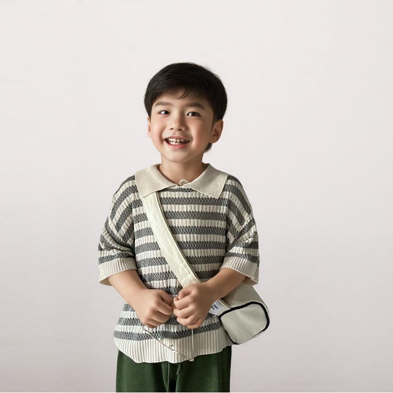 Livo Milo Gebreide Polo Trui Kind – Korte Mouw – Uniseks – Streepjes – 100% Katoen – 0-6 Jaar