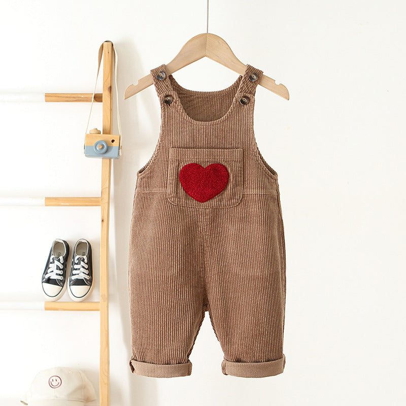 Tuinbroek met Hart - Cordi Love Meisjes, Beige/Roze/Bruin, Katoen, Maat 0-4 Jaar