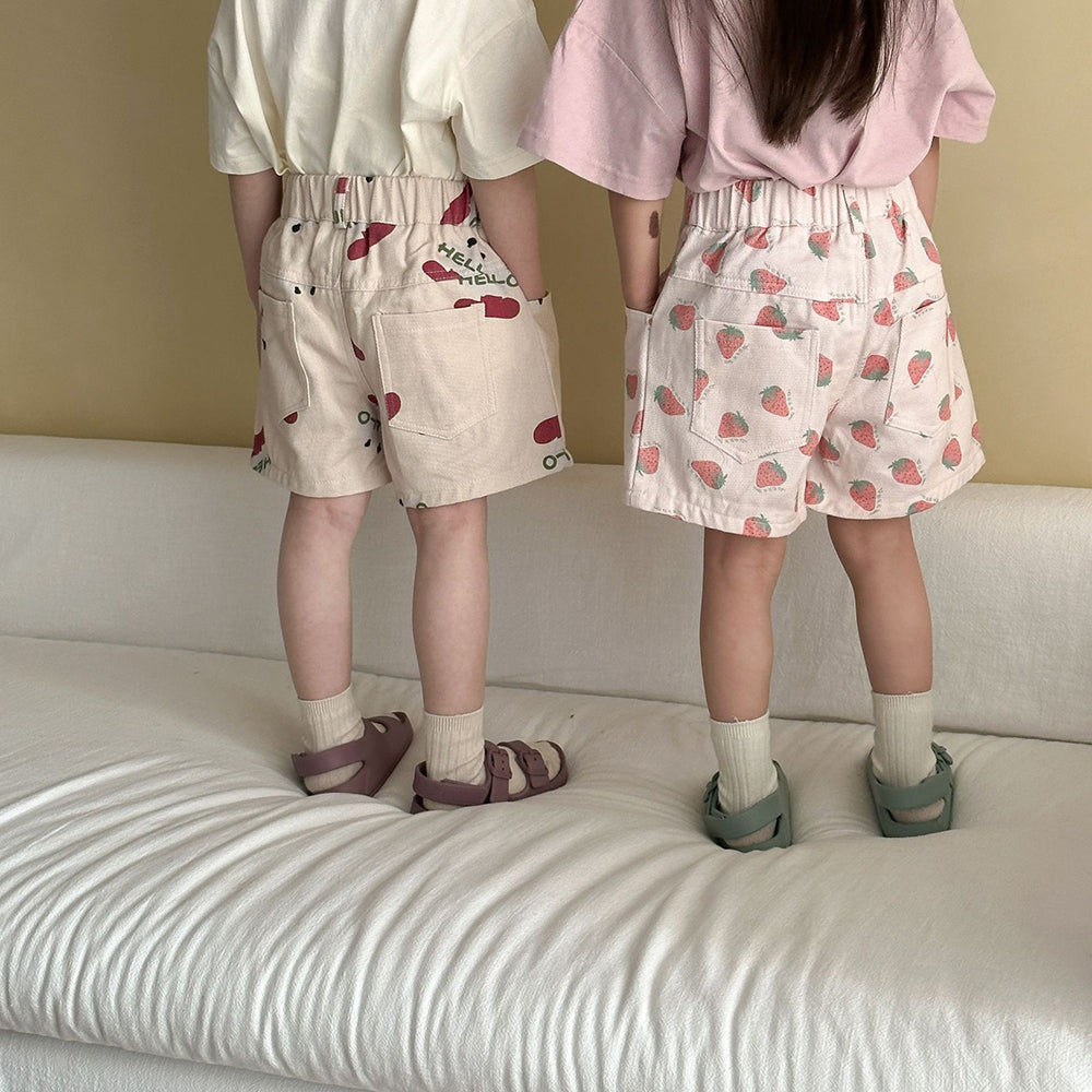 Korte broek meisje aardbeien print | Roze kinder short