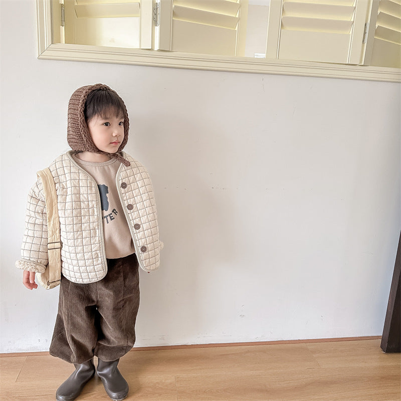 TeddySoft Gewatteerd Babyjasje Unisex | Winterjas 1–6 Jaar | Warme Katoenen Jas met Knoopsluiting & Ruitpatroon