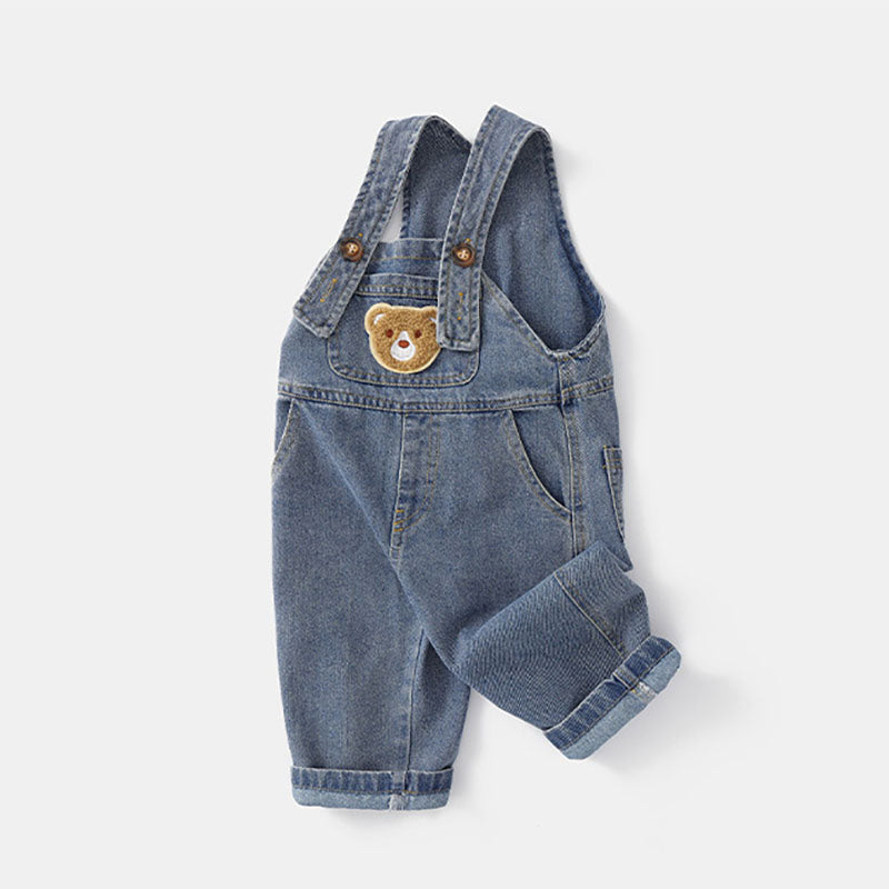 Tuinbroek met Beer - TeddyDenim Spijkeroverall Unisex, Blauw, Katoen, Denim, Maat 0-5 Jaar